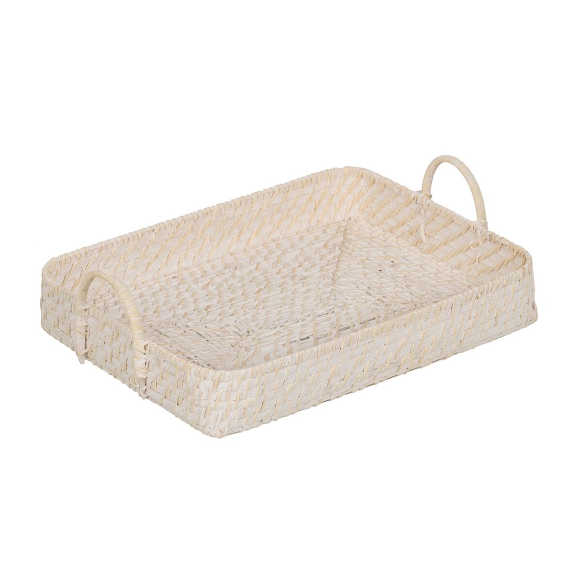 Bricka Vit Bambu Rattan 45 x 34 x 13 cm (2 antal)